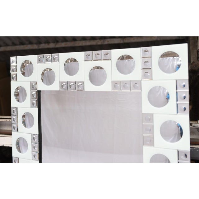 Gorgeous art deco style mantle mirror Features white glass design to outer perimeter with circle motifs Great interiors...