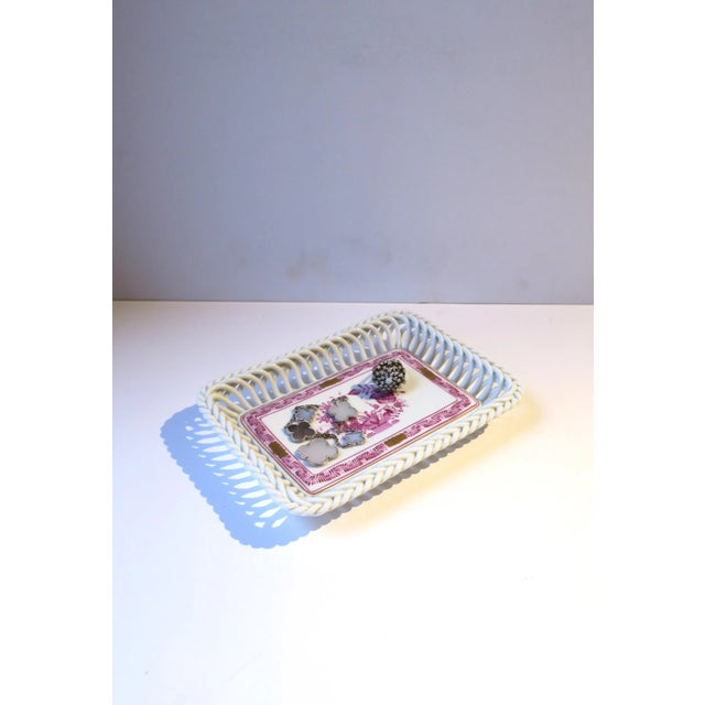 Mid 20th Century Herend White Porcelain Tray Dish Vide-Poche With Pink and Gold Detail For Sale - Image 5 of 12