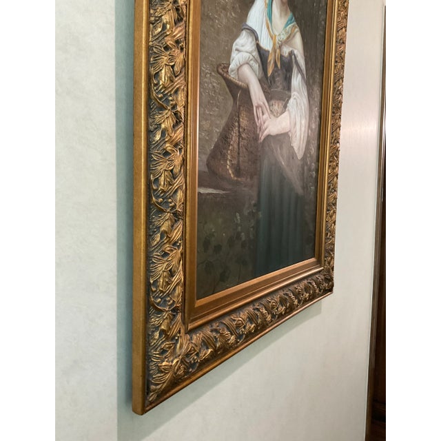 20th Century Gold Framed Oil on Canvas of Female Handmaiden For Sale In Oklahoma City - Image 6 of 11