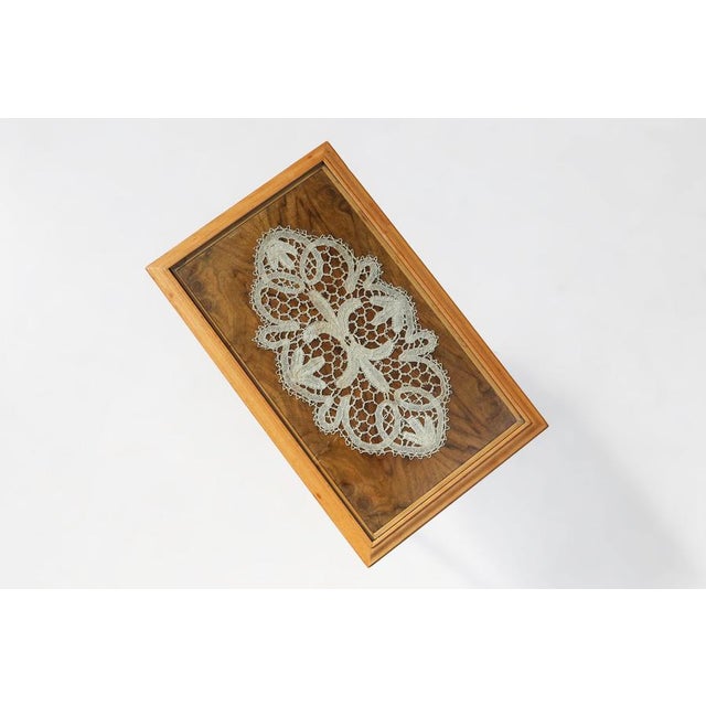 Side Table in Beech with Lace Inlay and Glass Top, France, 1950s For Sale - Image 4 of 11