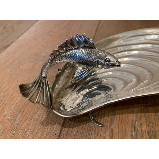 Silver Vintage Metal Serving Plate For Sale - Image 8 of 10