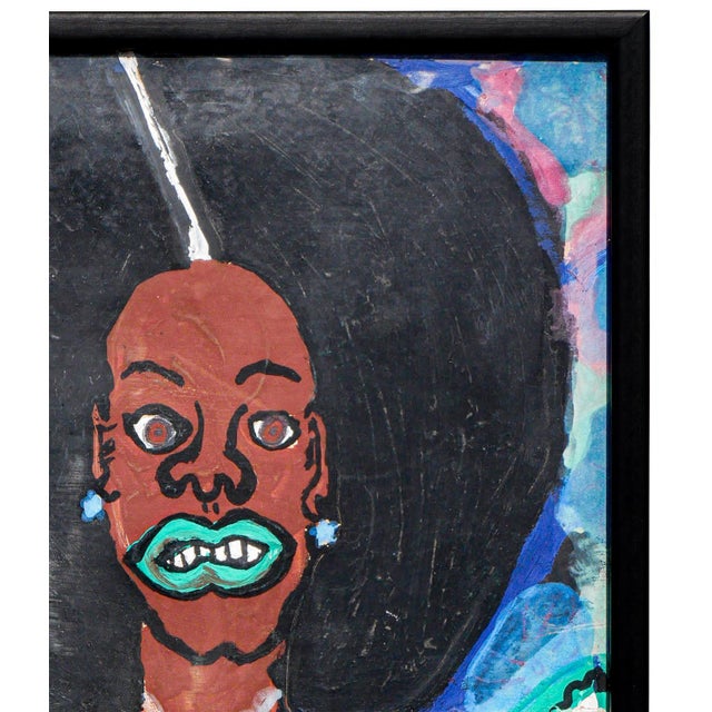 Ike E. Morgan Teal and Blue Toned Abstract Contemporary Portrait of a Lady in a Fro, 1984 For Sale In Houston - Image 6 of 11