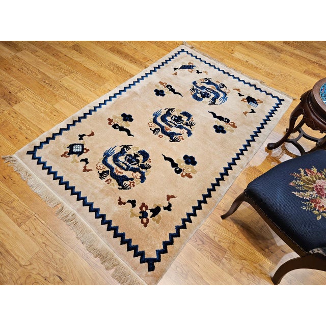 Vintage Chinese Art Deco Area Rug with Dragons, 1920s Allover Design, 4' x 6' For Sale - Image 12 of 13