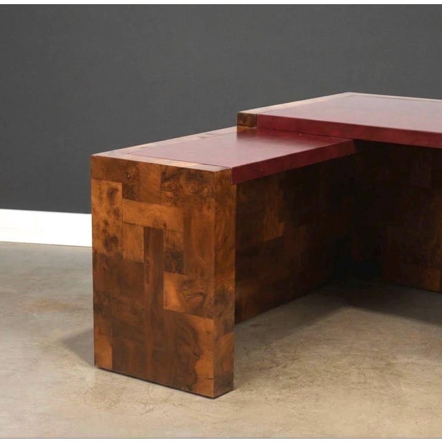 Paul Evans 1970s Paul Evans Cityscape Patchwork Burl Desk For Sale - Image 4 of 14