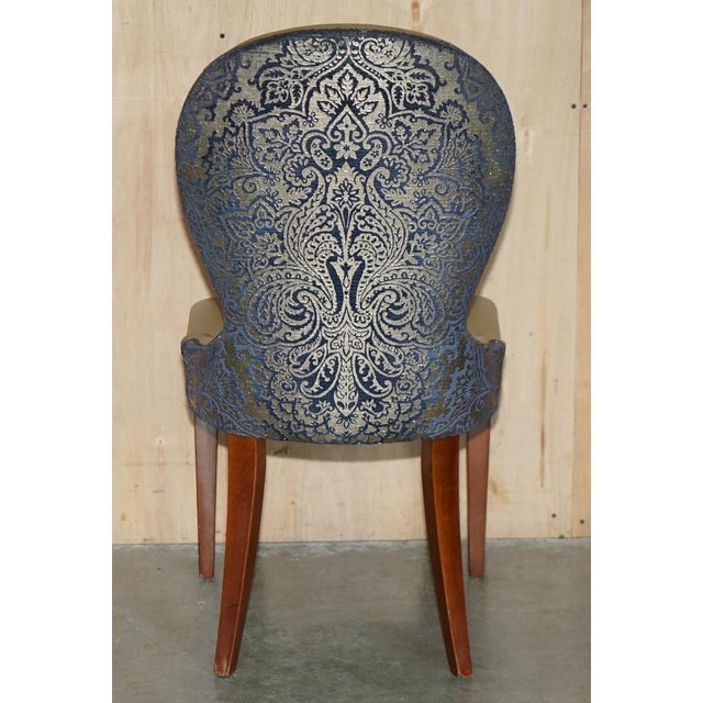 English Elm Hall Chairs with Damask Upholstery, Set of 2 For Sale - Image 6 of 18