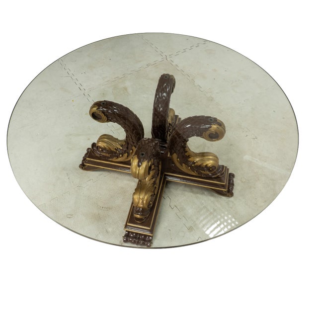 1980s Italian Neoclassical Style Gilt Scroll Base Round Glass Coffee Table Hollywood Regency For Sale - Image 9 of 14