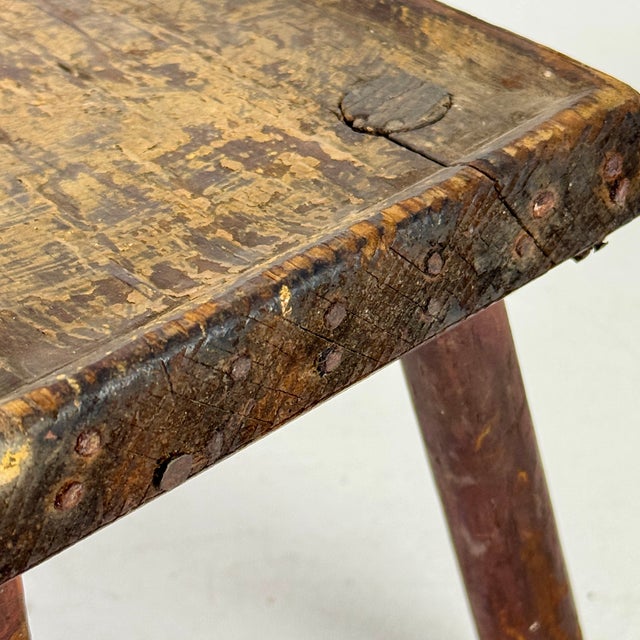Exquisite Patina on Small Primitive Antique Wood Stool/Table, Salesman Sample For Sale - Image 9 of 11