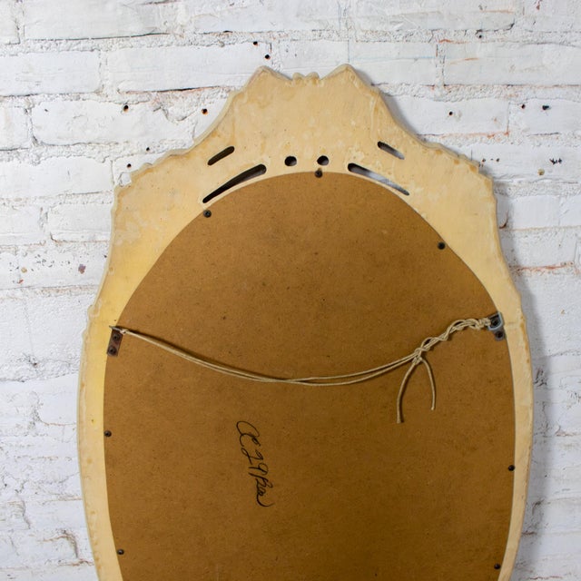 Late 20th Century Coastal or Hollywood Regency Style Oval Wall Mirror Faux Bamboo Resin Ceruse Finish For Sale - Image 17 of 18