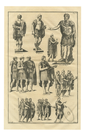 Montfaucon, Roman Officers from Trajans Column and Constantines Arch, 1722, Engraving