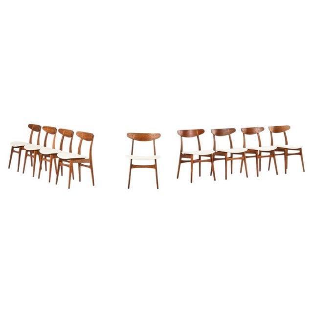 Brown CH-30 Chairs in Oak and Wool attributed to Hans Wegner, 1954, Set of 9 For Sale - Image 8 of 8