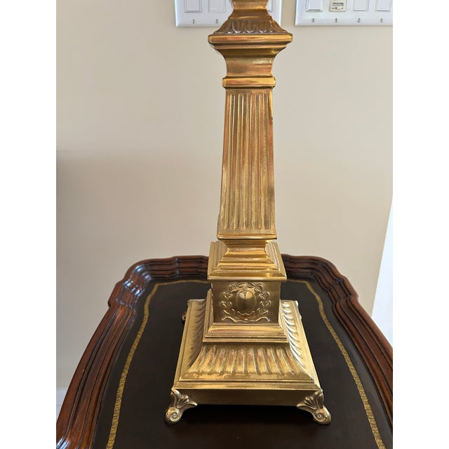 English Brass Table Lamp With Custom Black Silk Shade For Sale - Image 3 of 9