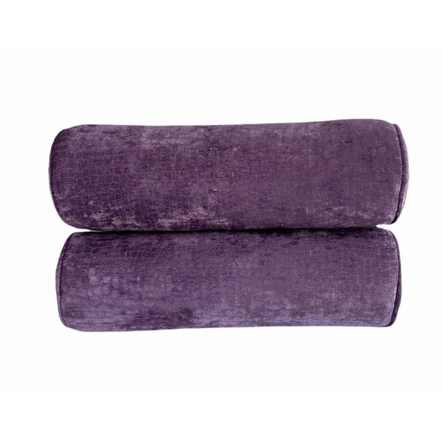 Mid-Century Modern Early 21st Century Purple Alligator Scale Bolster Pillows- a Pair For Sale - Image 3 of 3