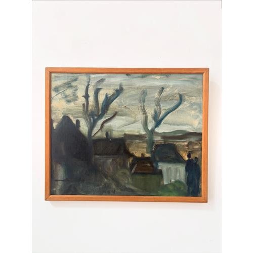 A moody French expressionist landscape, indistinctly inscribed verso and dated 1973. Oil on canvas. Dimensions: Height -...