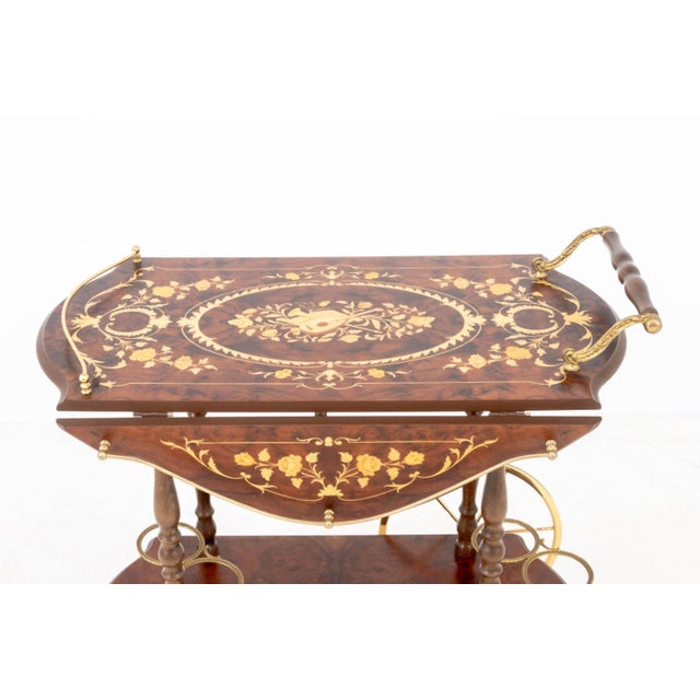 Italian Italian Burlwood and Marquetry Drop Leaf Bar Cart For Sale - Image 3 of 10
