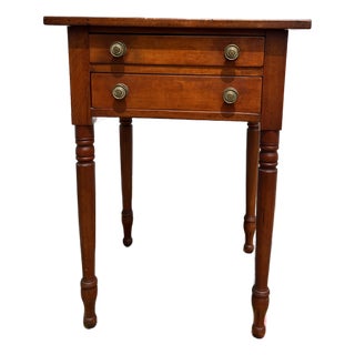 A Sheraton Cherry Turned Leg Two Drawer Side Table, Pennsylvania, Circa 1820's For Sale