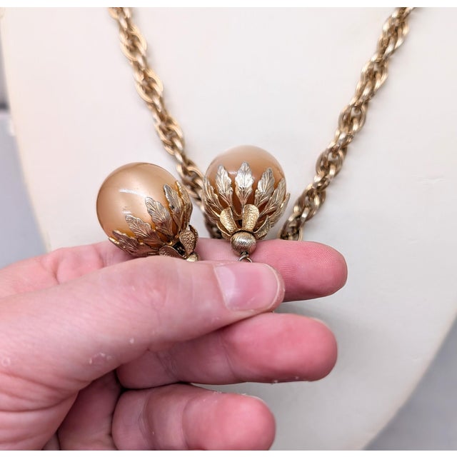 1960s Vintage 1960s Signed Napier Goldtone "Peach" Moonglow Drops Necklace For Sale - Image 5 of 11