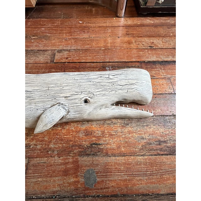 Large hand crafted carved wood painted Sperm whale signed by master carpenter Ken Beckenhaupt. The crackled painted...