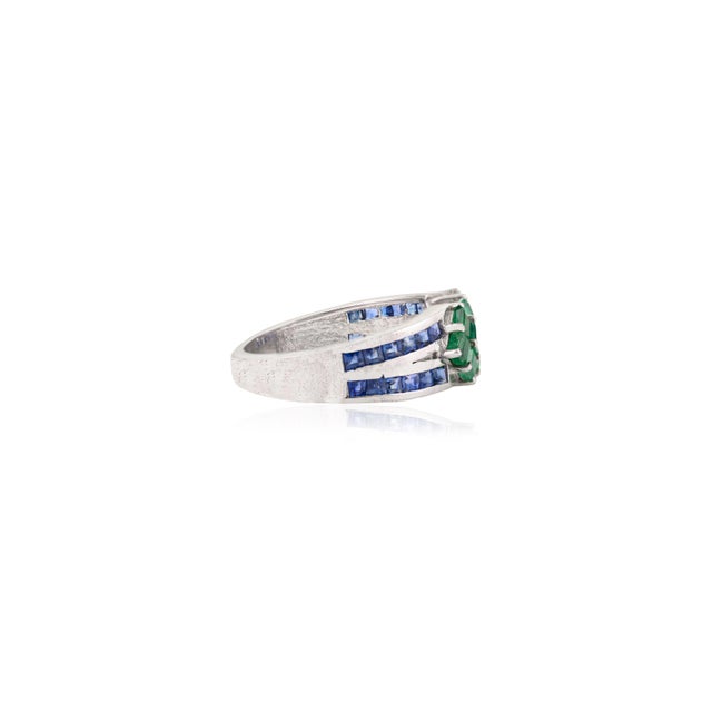 Not Yet Made - Made To Order Art Deco 925 Silver Sqaure Emerald & Sapphire Cluster Band Ring Anniversary Gift - Size 7 For Sale - Image 5 of 11