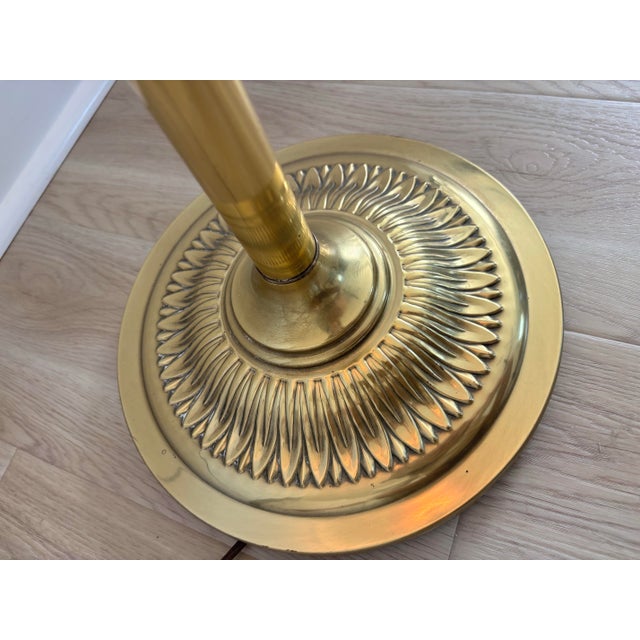 Metal 1970s Hollywood Regency/Art Deco Brass With Pink Glass Floor Lamp/Torche For Sale - Image 7 of 12
