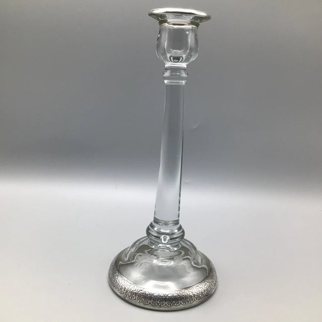 Art Nouveau 1930's Crystal Candles Holders With Silver Bands - A Pair For Sale - Image 3 of 13