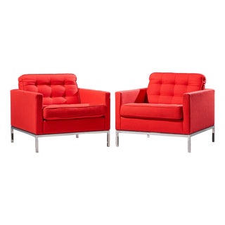 Florence Knoll Mid Century Relaxed Cube Club Lounge Chairs - Pair For Sale