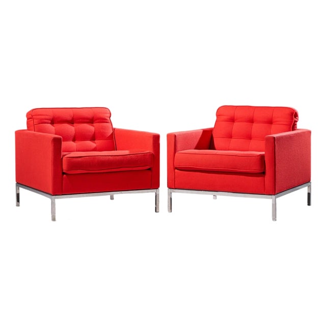 Florence Knoll Mid Century Relaxed Cube Club Lounge Chairs - Pair For Sale