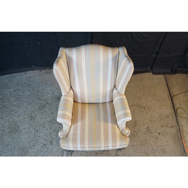 1980s 1980s Ethan Ellan Traditional Classics Queen Anne Maple Striped Library Wingback Chair For Sale - Image 5 of 18