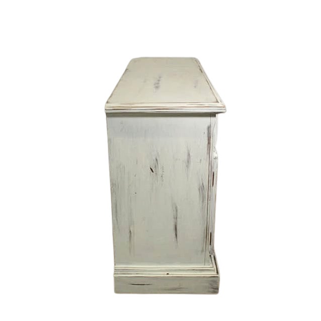 Vintage French Country Distressed White Sideboard Cabinet With Brass Hardware For Sale - Image 4 of 6