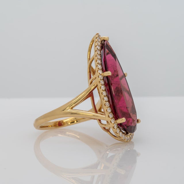 12.9Ct Rubellite Tourmaline Ring With Earth Mined Diamonds Halo: Solid 14k Gold, Size 6.75 For Sale In Columbus - Image 6 of 8