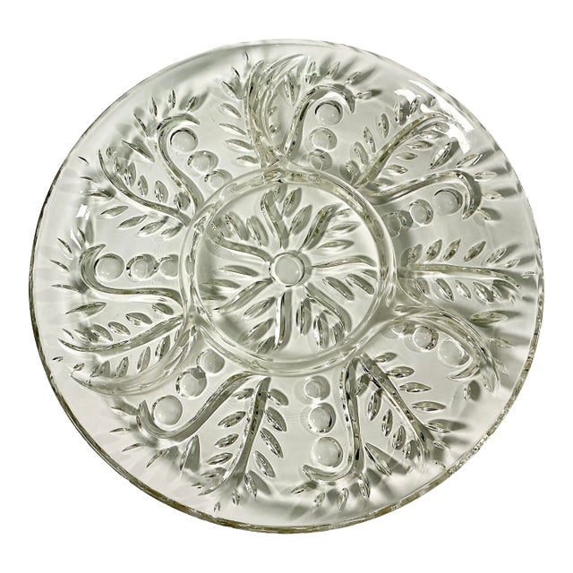 Mid-Century Americana Hollywood Regency Boho Chic Divided Cut Glass Serving Platter. For Sale