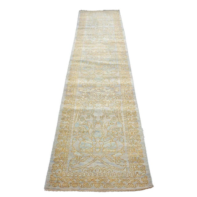 Afghan Sultanabad Master Wool 3x12 Light Slate & Gold Handmade Runner Rug #1143677 For Sale - Image 4 of 11