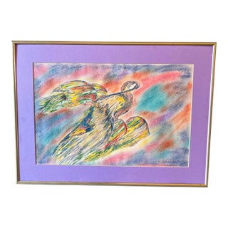 Late 20th Century Vintage Watercolor Abstract Painting Signed, Framed For Sale