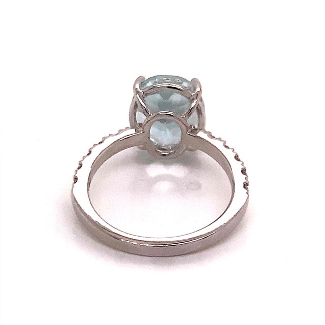 Natural Aquamarine Diamond Ring 14k White Gold 5.09 TCW Certified For Sale - Image 10 of 14