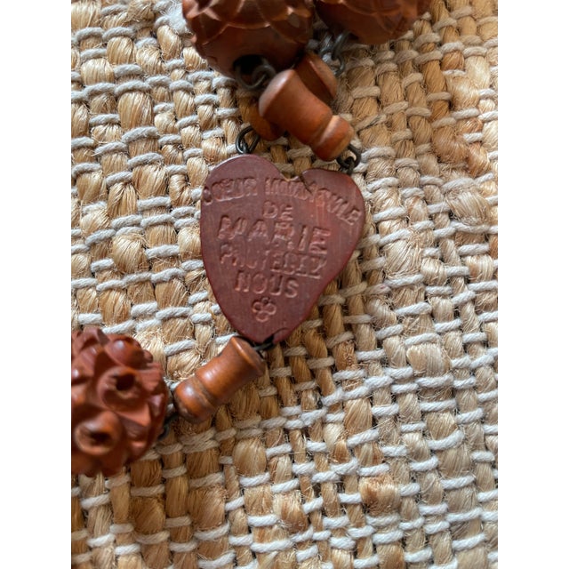 Vintage Large 50 Inch French Roseary Carved Corozo Beads Wooden Cross For Sale - Image 9 of 9