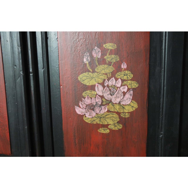 Red Painted and Carved Antique Style Chinese Cabinets For Sale - Image 8 of 11