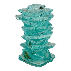 Vintage Abstract Post-Modern Turquoise Ice Chip Art Glass Candlestick Holder