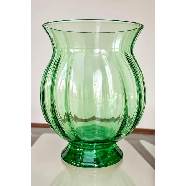 Mid-Century Mold-Blown Green Glass Vase A sculptural study in weight and texture, this vintage green glass vase features...