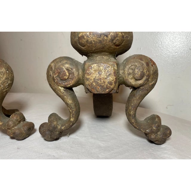 Pair Antique Ornate 19th Century Solid Cast Iron Claw Fireplace Andirons Set For Sale - Image 11 of 13