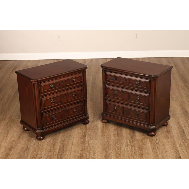 Quality Pair Of Grafton Street Bedside Chests Constructed In Mahogany. Each Chest Features A Rectangular Top Over Three...