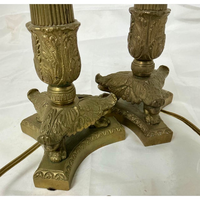 19th Century Pair of Louis-Philippe Bronze Candlestick Lamps, 19th Century For Sale - Image 5 of 11