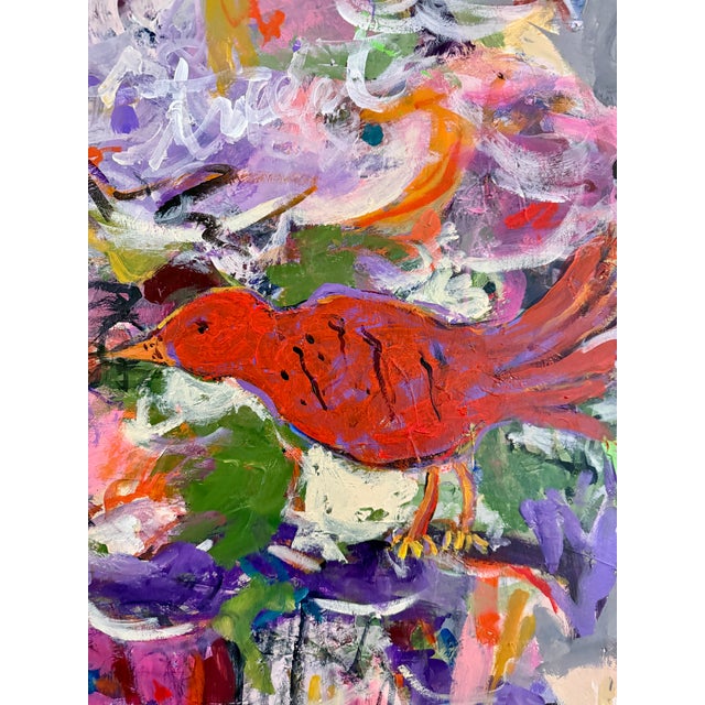 "For the Birds" Colorful Abstract Painting by Sandy Welch For Sale - Image 4 of 4