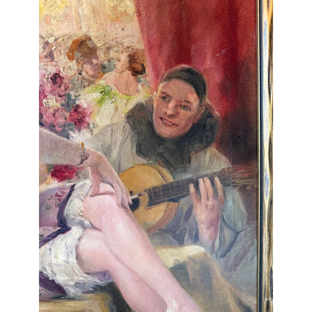 Art Deco Columbine and Pierrot , Oil on Canvas For Sale - Image 3 of 7