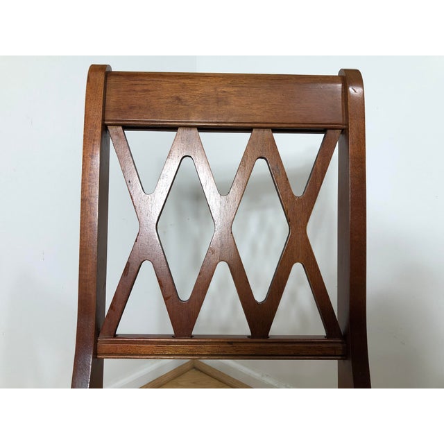 Late 20th Century Stakmore Lattice Back Styled Indoor Folding Chairs with Blue Upholstery - a Pair For Sale - Image 5 of 9