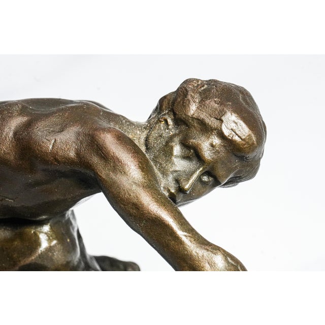 Vintage Art Nouveau Style Suspended Male Man Bronze Marble Statue Sculpture For Sale - Image 4 of 14