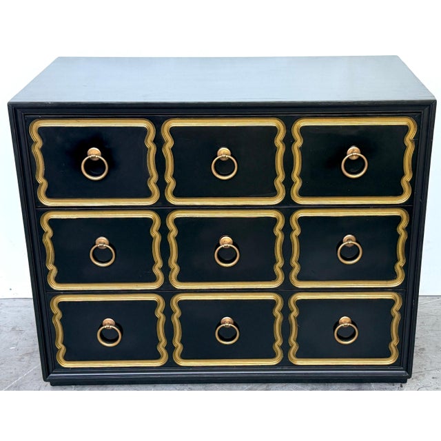 Wood Dorothy Draper España Black Lacquer Chest for Heritage, Hollywood Regency, 1950s For Sale - Image 7 of 14