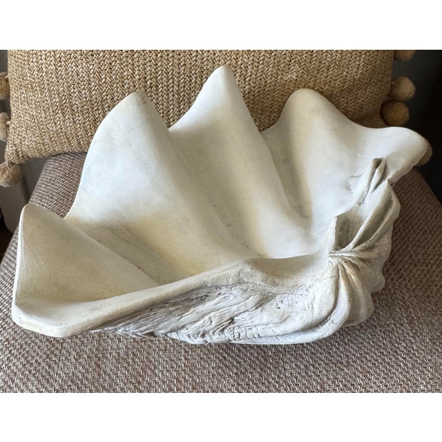 Ceramic Large Vintage Sculptural Ceramic Clam Shell Bowl – Ivory Coastal Centerpiece For Sale - Image 7 of 12