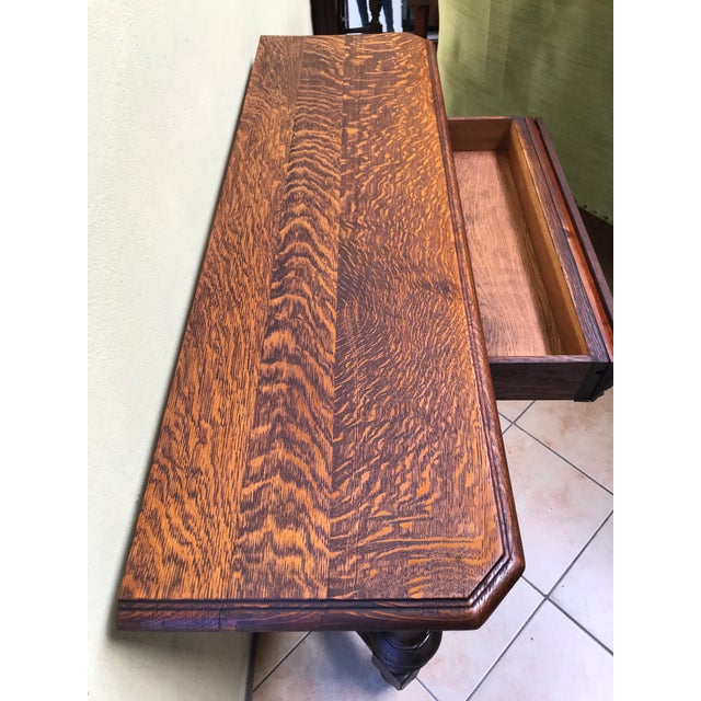 1920s Art Nouveau Console with Drawer in Solid Oak, 1920s For Sale - Image 5 of 18