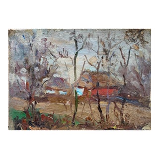 Vintage Ukrainian Impressionist Oil Painting, Rural Landscape, 1960s 15-22 For Sale