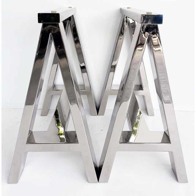 Williams Sonoma Home "Mason" Sawhorse Glass Top Table/Writing Desk For Sale - Image 9 of 15