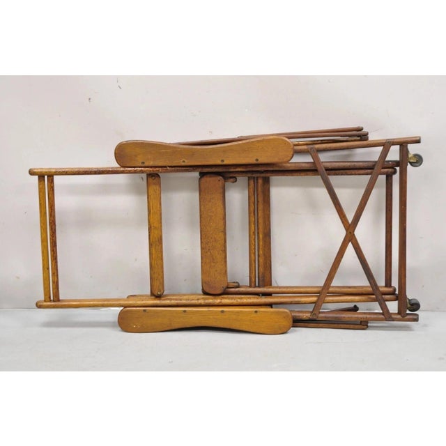 Antique Art Deco Folding Oak Wood Steamer Ship Reclining Deck Chair by Lloyd's For Sale - Image 10 of 12